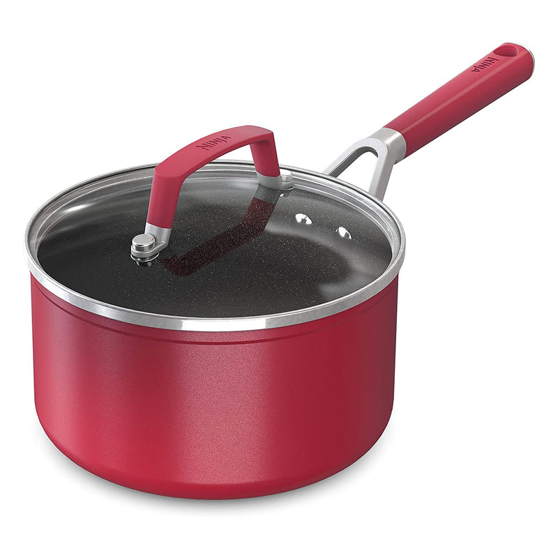 NeverStick Vivid Oven Safe 2.5 Quart Saucepan with Lid, Crimson (Open Box)