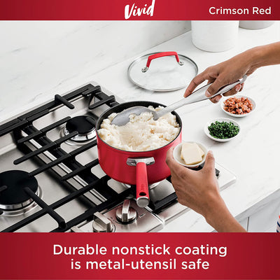 Ninja Foodi NeverStick Vivid Oven Safe 2.5 Quart Saucepan with Lid, Crimson