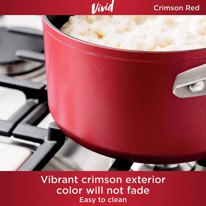 Ninja Foodi NeverStick Vivid Oven Safe 2.5 Quart Saucepan with Lid, Crimson