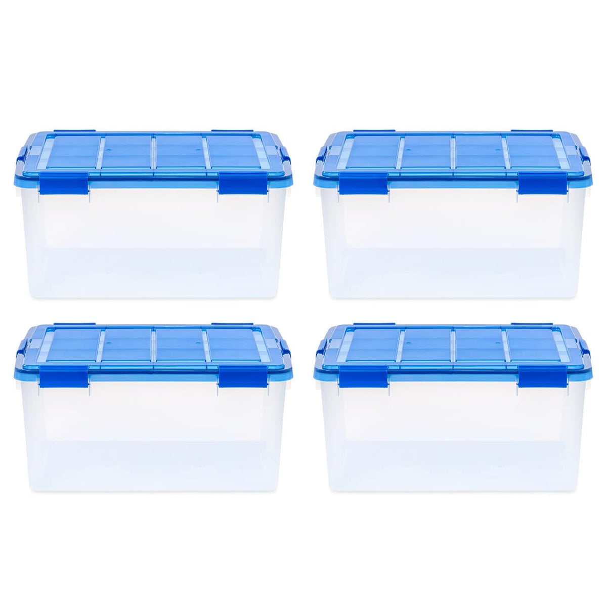 IRIS USA 62 Qt Weatherpro Airtight Clear Plastic Storage Bin with Lid, 4 Pack