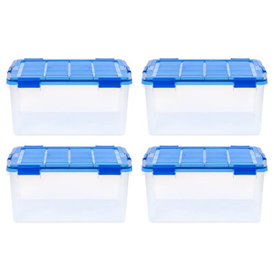 IRIS USA 62 Qt Weatherpro Airtight Clear Plastic Storage Bin with Lid, 4 Pack