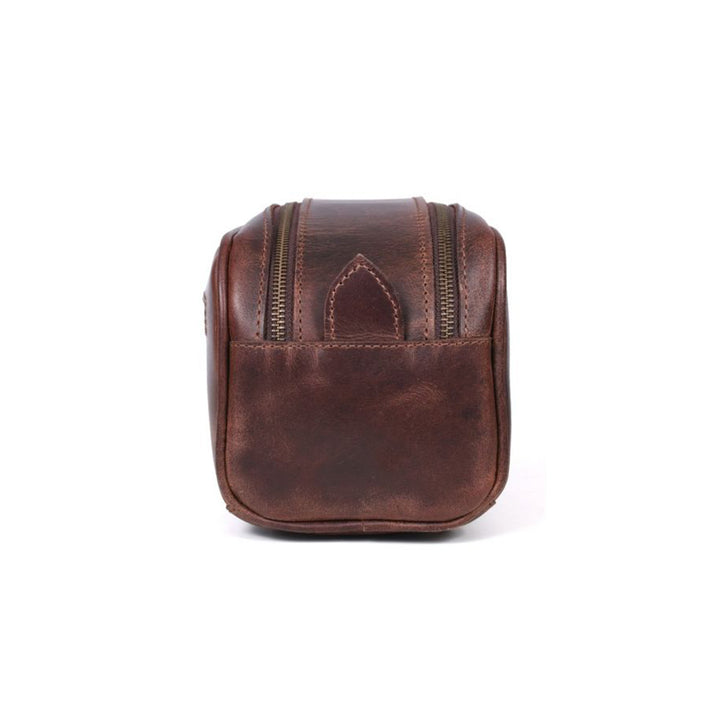 Aaron Leather Goods Vintage Leather Toiletry Travel Bag, Walnut Brown (Open Box)