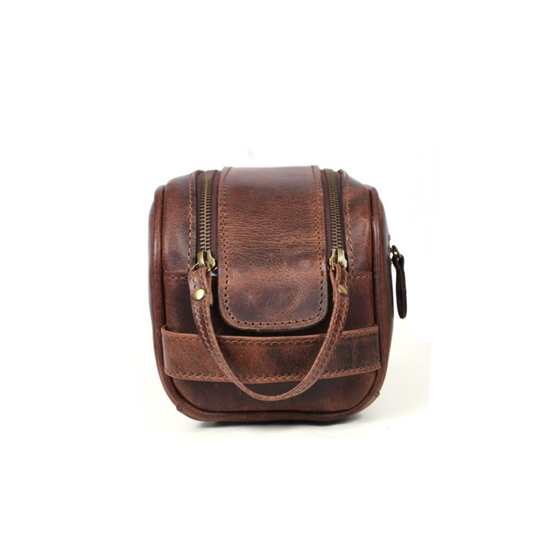 Aaron Leather Goods Vintage Leather Toiletry Travel Bag, Walnut Brown (Open Box)