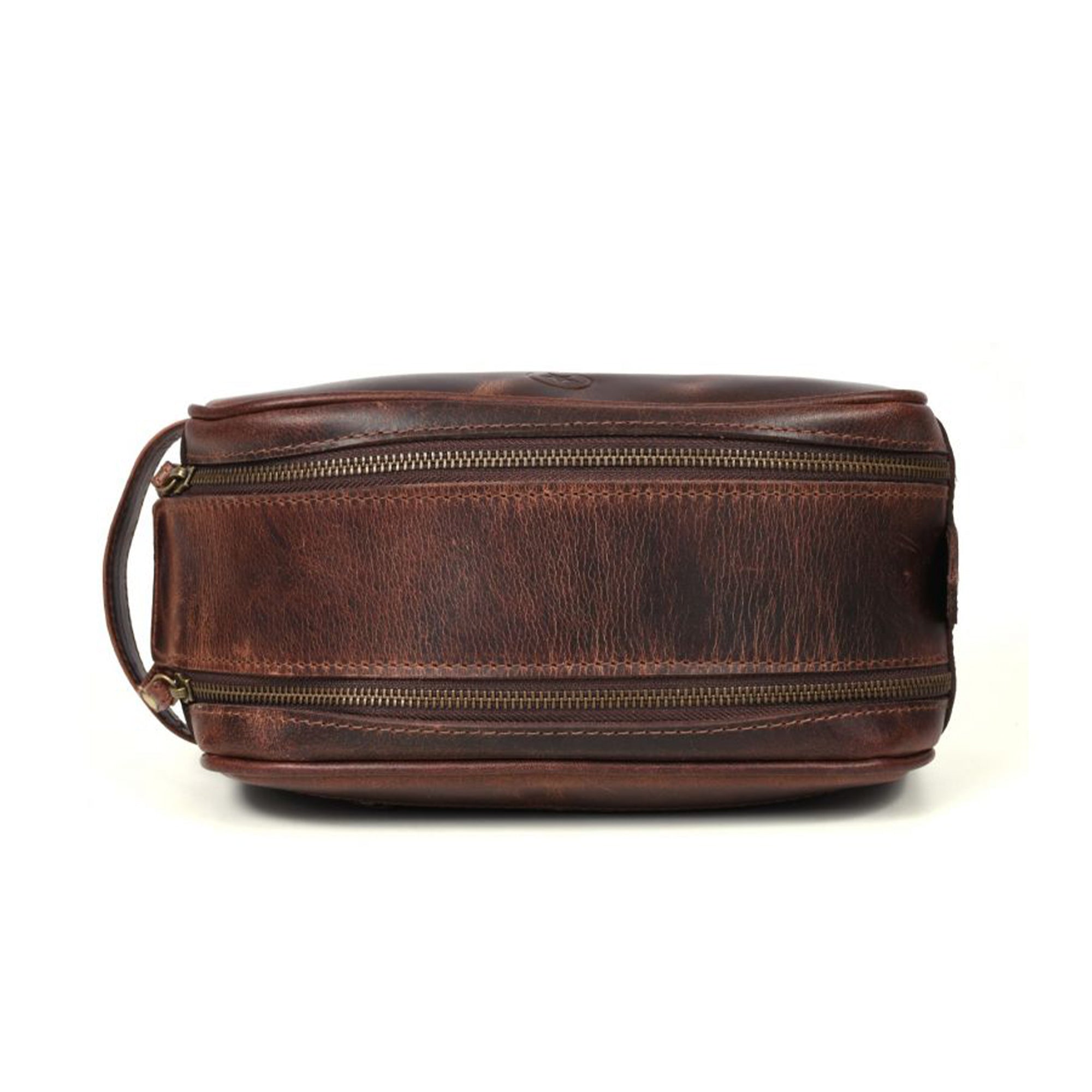 Aaron Leather Goods Vintage Leather Toiletry Travel Bag, Walnut Brown (Open Box) - VMInnovations