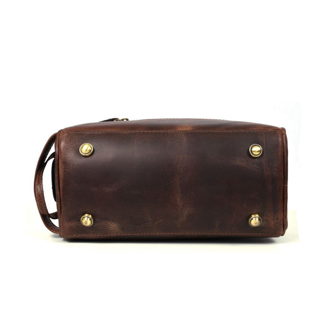 Aaron Leather Goods Vintage Leather Toiletry Travel Bag, Walnut Brown (Open Box)
