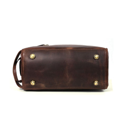 Aaron Leather Goods Vintage Leather Toiletry Travel Bag, Walnut Brown (Open Box) - VMInnovations