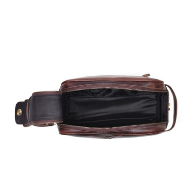Aaron Leather Goods Vintage Leather Toiletry Travel Bag, Walnut Brown (Open Box) - VMInnovations