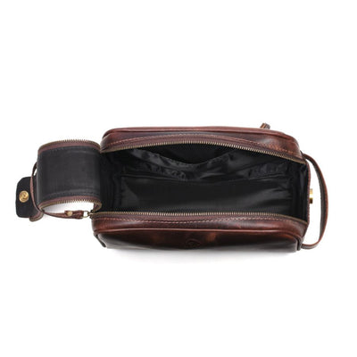 Aaron Leather Goods Vintage Leather Toiletry Travel Bag, Walnut Brown (Open Box) - VMInnovations