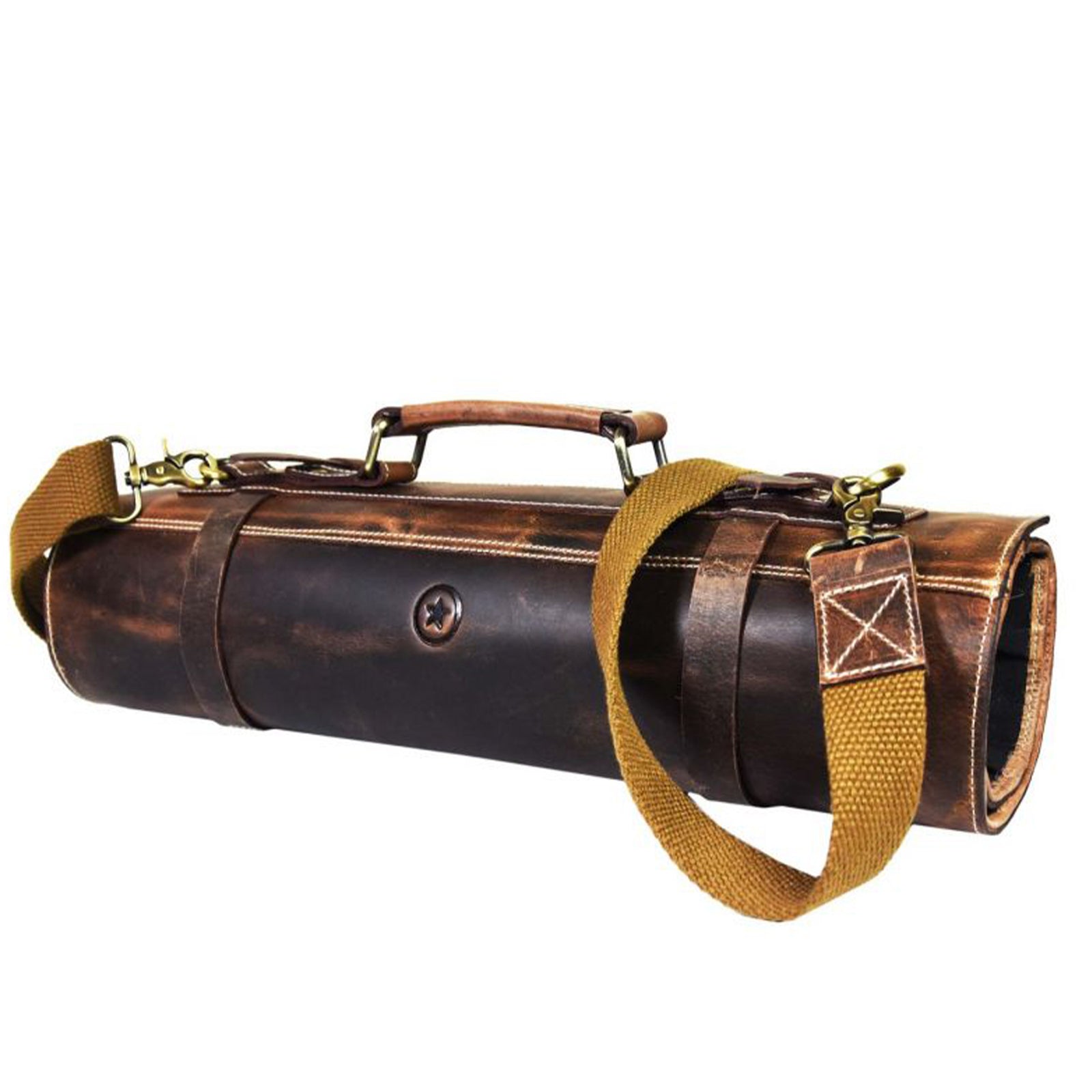 Aaron Leather Goods Tuscania Knife Roll Case, Walnut Brown Leather (Open Box) - VMInnovations