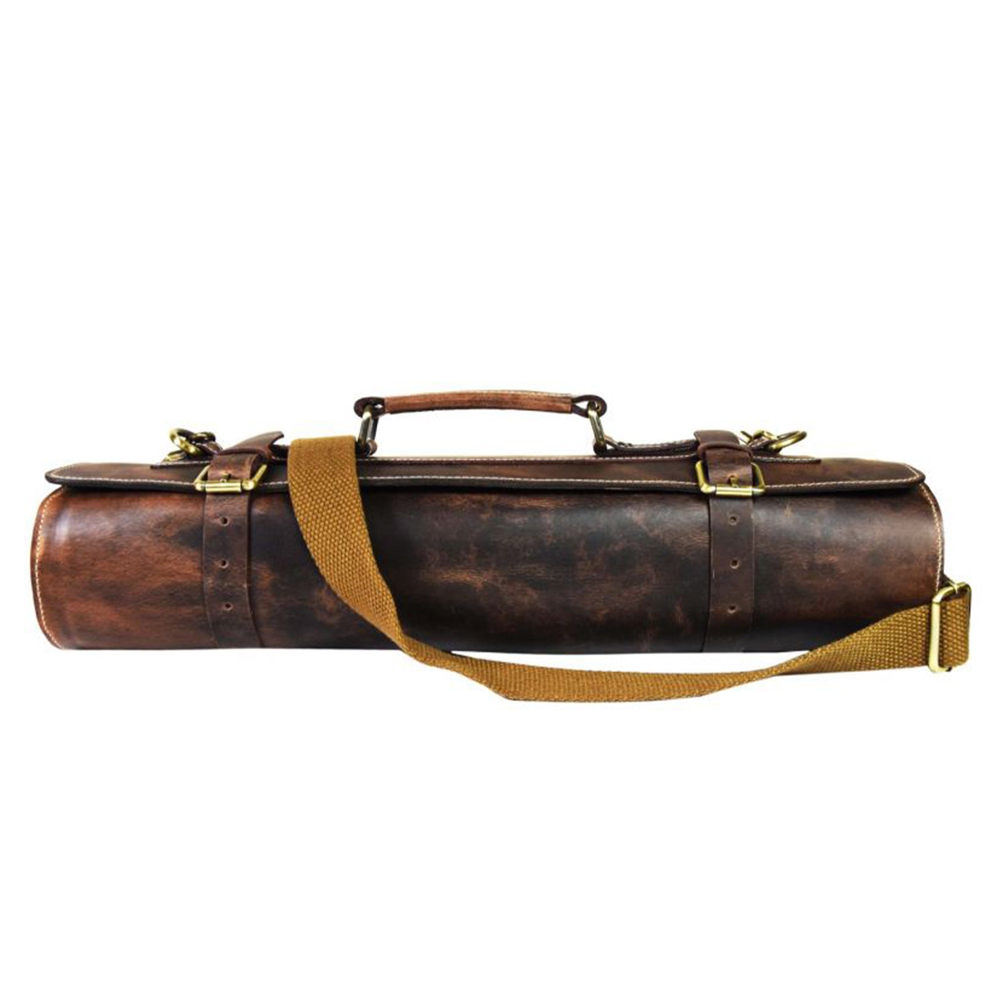 Aaron Leather Goods Tuscania Knife Roll Case, Walnut Brown Leather (Open Box) - VMInnovations