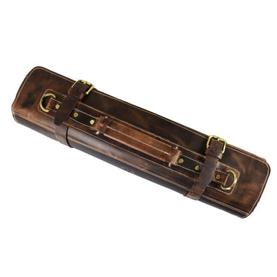Aaron Leather Goods Tuscania Knife Roll Case, Walnut Brown Leather (Open Box) - VMInnovations
