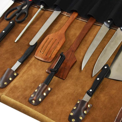 Aaron Leather Goods Tuscania Knife Roll Case, Walnut Brown Leather (Open Box) - VMInnovations
