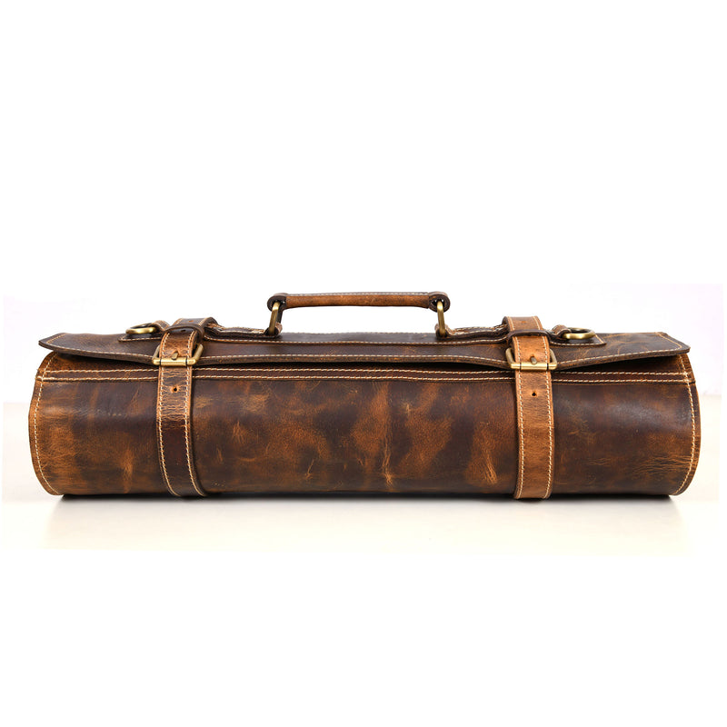 Aaron Leather Goods Tuscania Knife Roll Storage Bag, Caramel Brown Leather(Used)