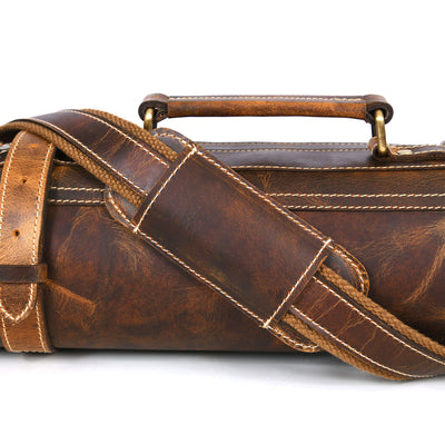 Aaron Leather Goods Tuscania Knife Roll Storage Bag Case, Caramel Brown Leather - VMInnovations