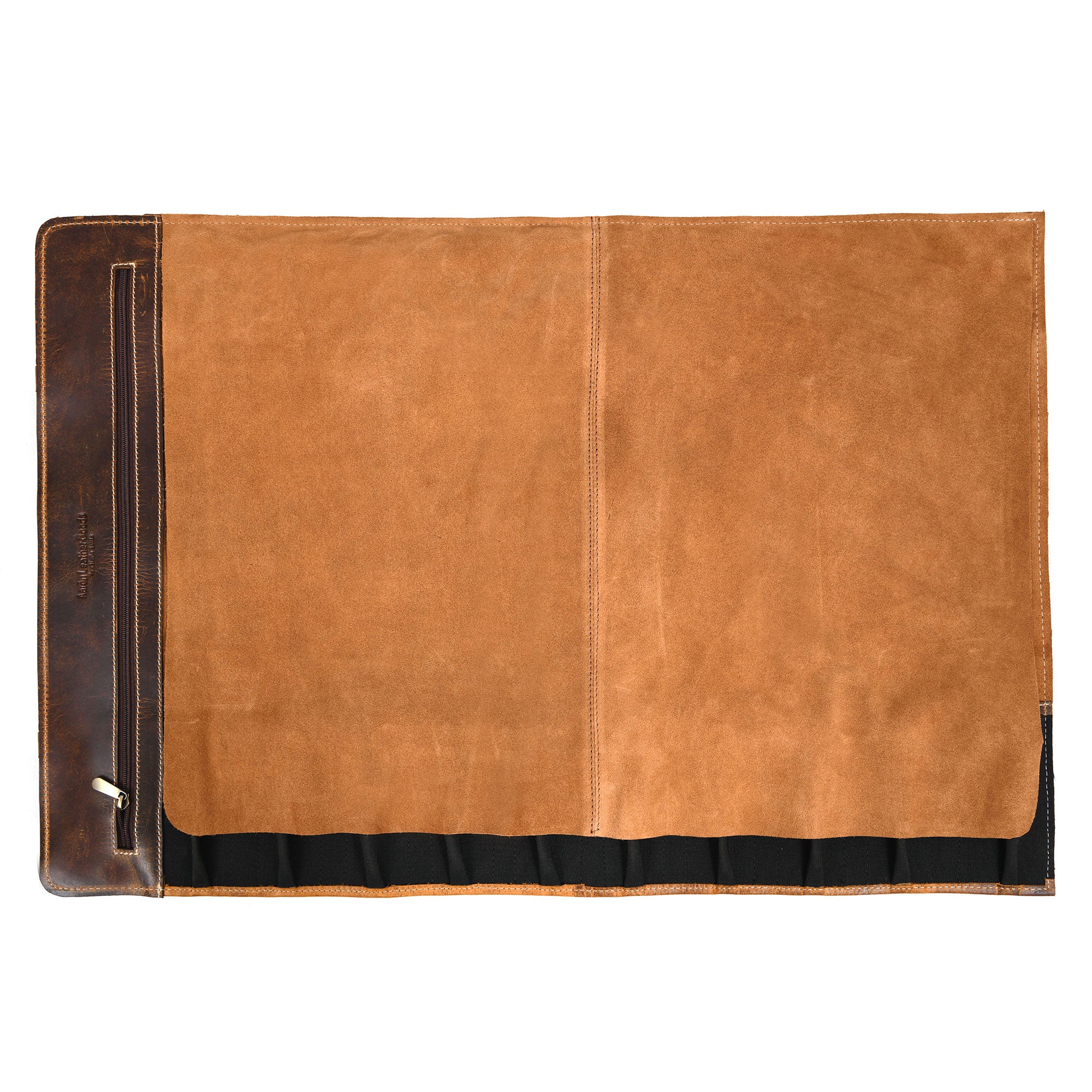 Aaron Leather Goods Tuscania Knife Roll Storage Bag Case, Caramel Brown Leather - VMInnovations