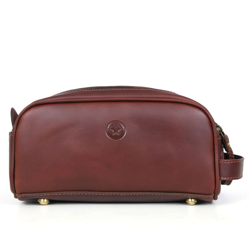 Aaron Leather Goods Tampa Vintage Leather Dopp Kit Travel Toiletry Bag, Walnut