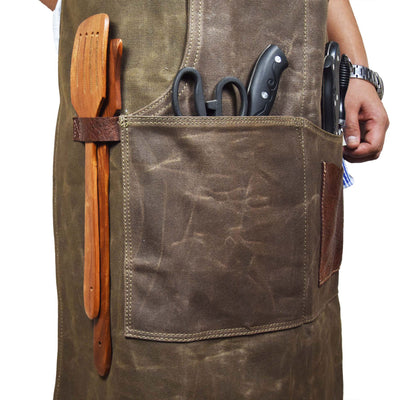 Aaron Leather Goods Turin Canvas Apron w/ Pockets, Seaweed Green (Open Box)