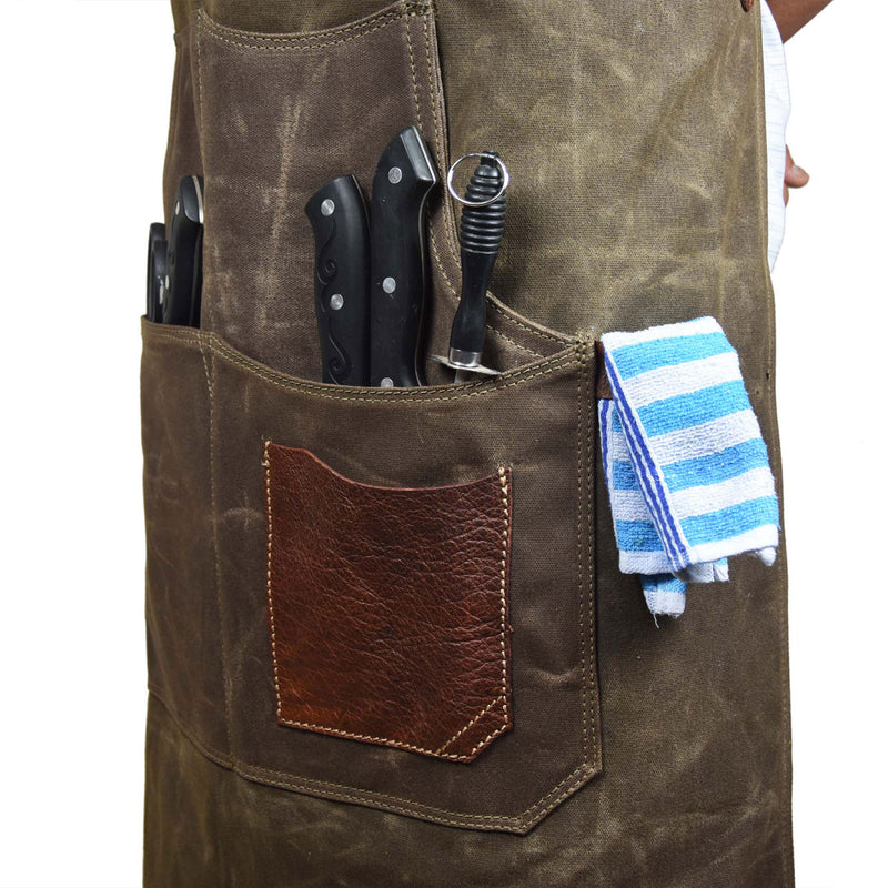 Aaron Leather Goods Turin Canvas Apron w/ Pockets, Seaweed Green (Open Box)