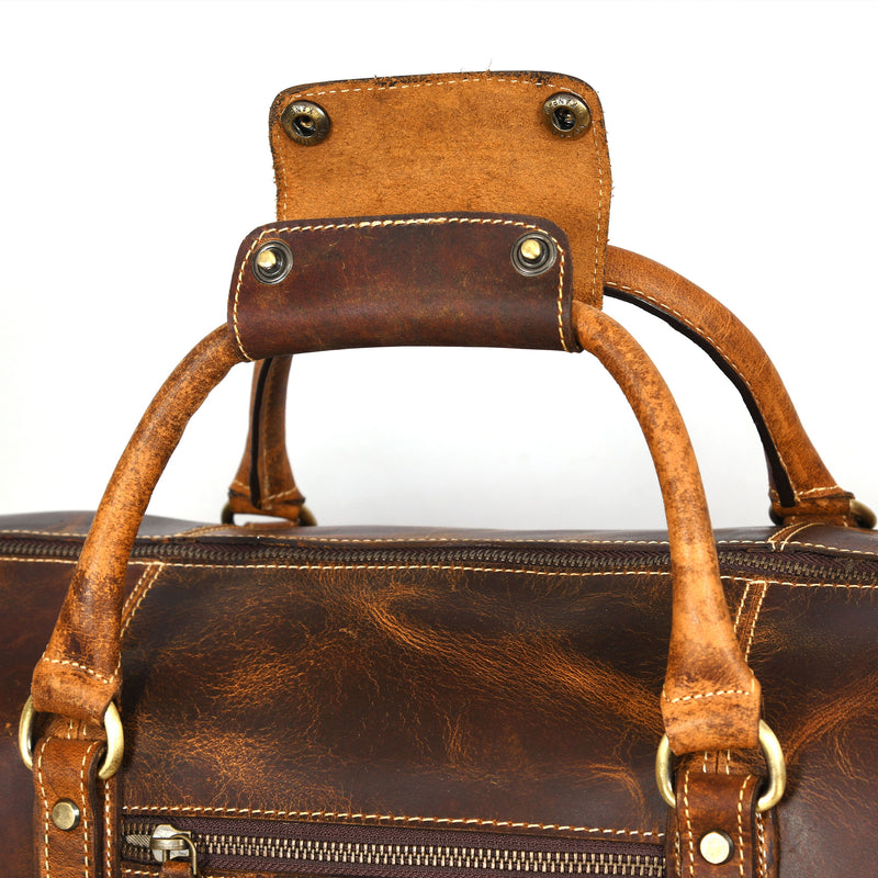 Aaron Leather Taranto Hard Wax Buffalo Leather Weekender Bag, Caramel (Open Box)