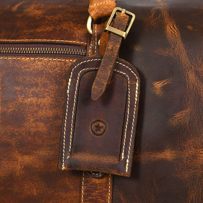Aaron Leather Taranto Hard Wax Buffalo Leather Weekender Bag, Caramel (Open Box)