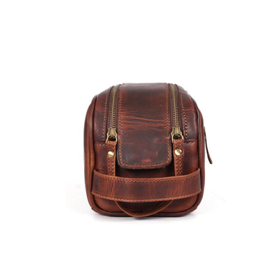 Aaron Leather Goods Omaha Vintage Leather Dopp Kit Travel Toiletry Bag, Chestnut