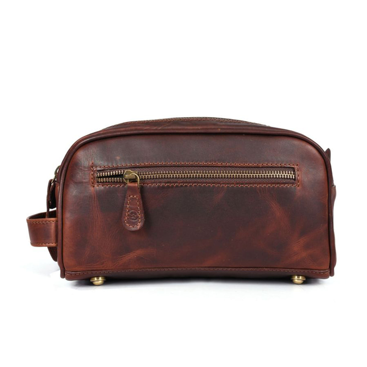 Aaron Leather Goods Omaha Vintage Leather Dopp Kit Travel Toiletry Bag, Chestnut