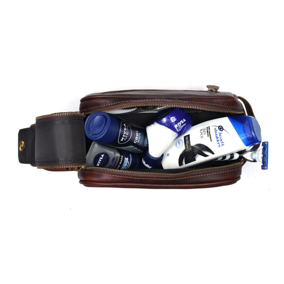 Aaron Leather Goods Omaha Vintage Leather Dopp Kit Travel Toiletry Bag, Chestnut