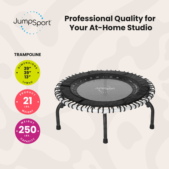 JumpSport 250 Workout Rebounder for Adults, 39" Mini Fitness Trampoline, White
