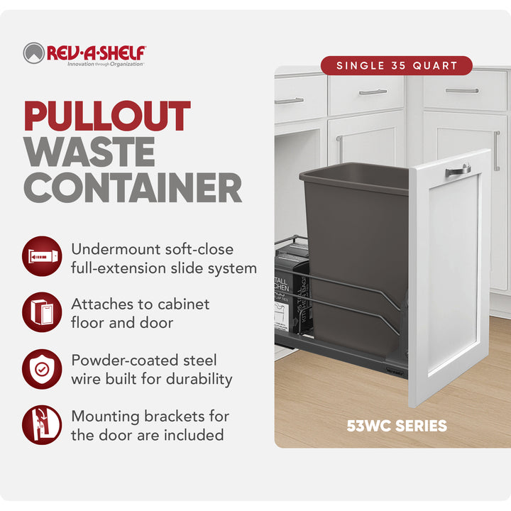 Rev-A-Shelf Pullout Kitchen Trash Can 35 qt. with Soft-close, 53WC-1535SCDM-113 - VMInnovations