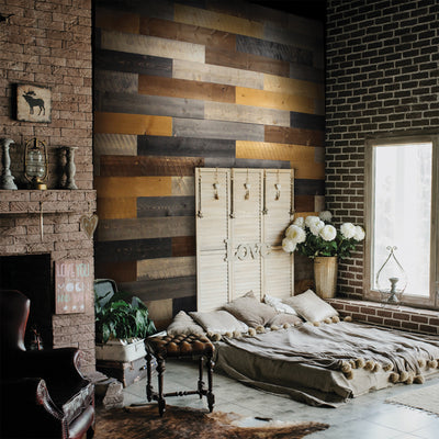 25 Sqft Rustic Reclaimed Barn Wood Wall In A Box Planks, Mixed Tones (Used) - VMInnovations