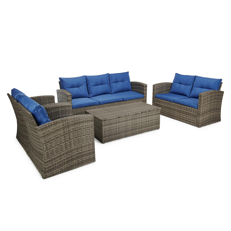 Edyo Living 5-Piece Gray Wicker Modular Patio Furniture Conversation Set, Blue