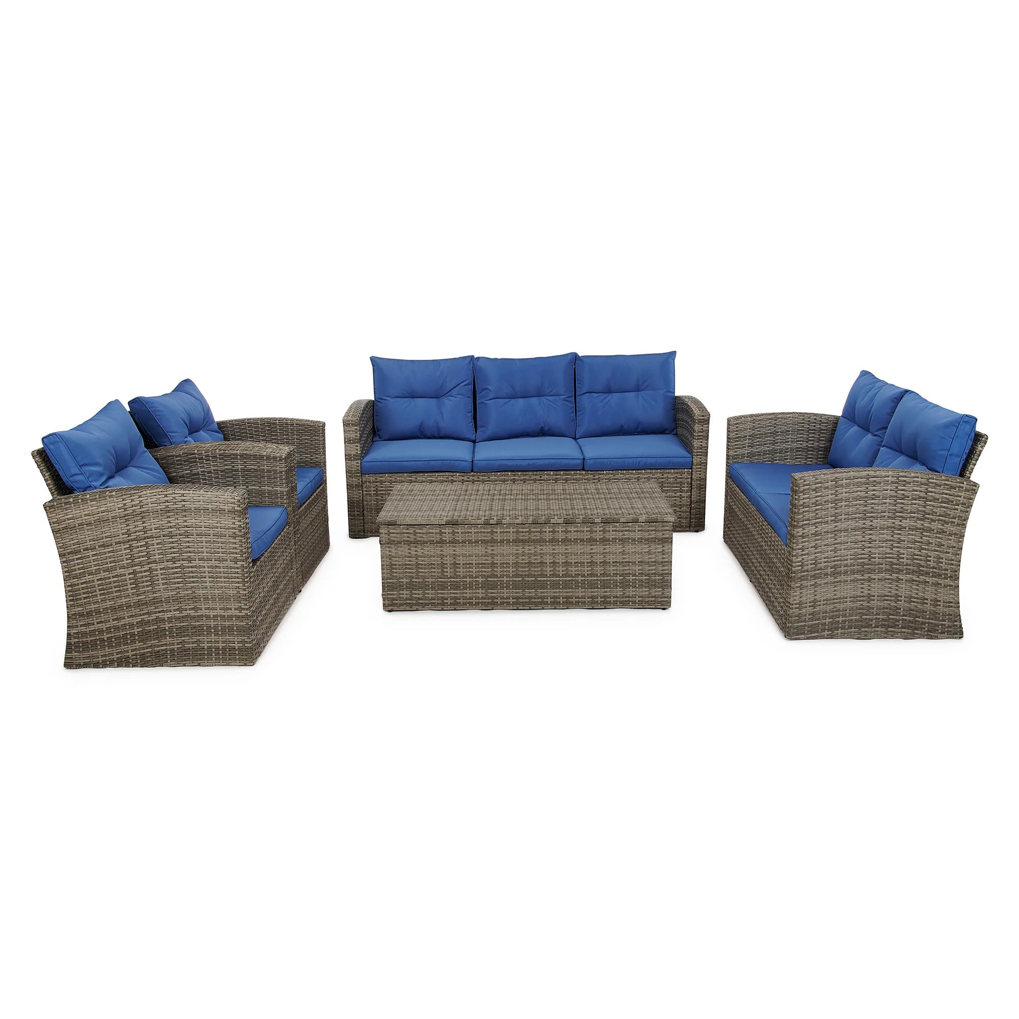 Edyo Living 5-Piece Gray Wicker Modular Patio Furniture Conversation Set, Blue
