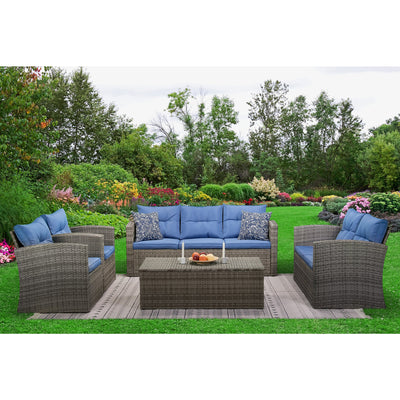 Edyo Living 5-Piece Gray Wicker Modular Patio Furniture Conversation Set, Blue