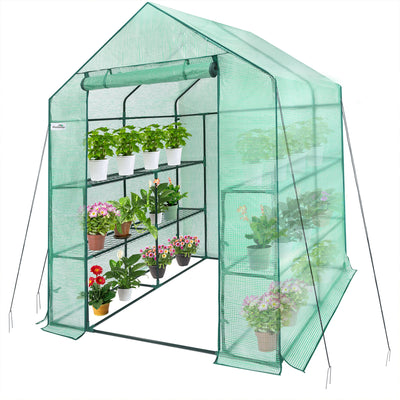 Hanience Walk-in Outdoor/Indoor Covered Plant Greenhouse w/ 8 Wire Shelves(Used)
