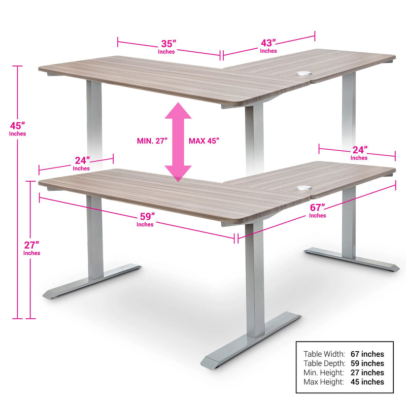 BRODAN Electric Standing L-Shaped Work Desk w/ Charging Station, Oak (For Parts)