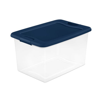 Sterilite 64 Quart Latching Plastic Storage Container Tote, Marine Blue, 12 Pack