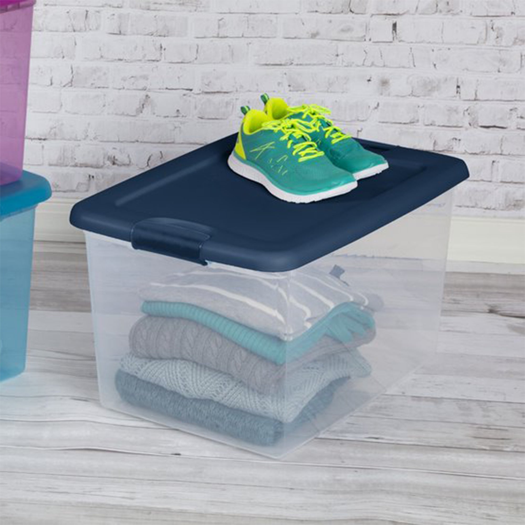 Sterilite 64 Quart Latching Plastic Storage Box Container Tote, Marine Blue - VMInnovations