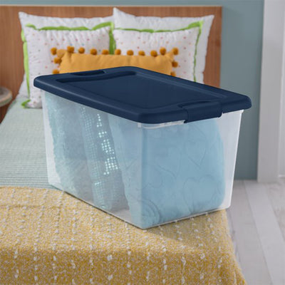 Sterilite 64 Quart Latching Plastic Storage Box Container Tote, Marine Blue - VMInnovations