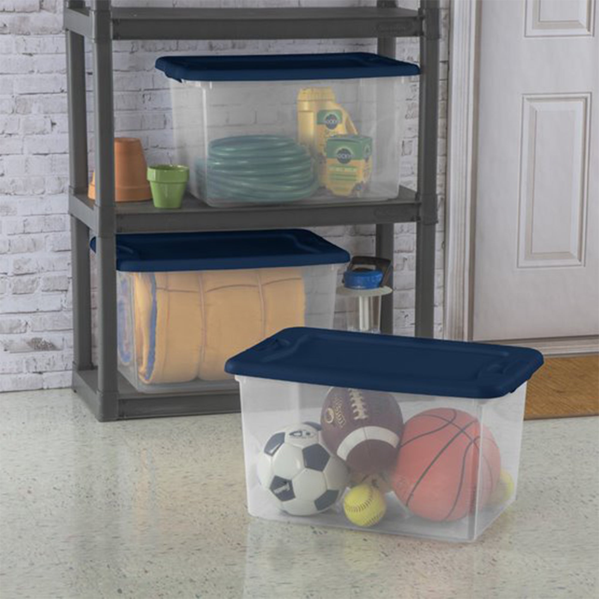 Sterilite 64 Quart Latching Plastic Storage Box Container Tote, Marine Blue - VMInnovations
