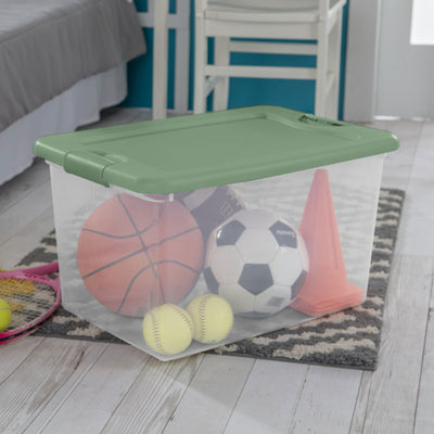 Sterilite 64 Qt Latching Clear Plastic Storage Box Container Tote, Crisp Green
