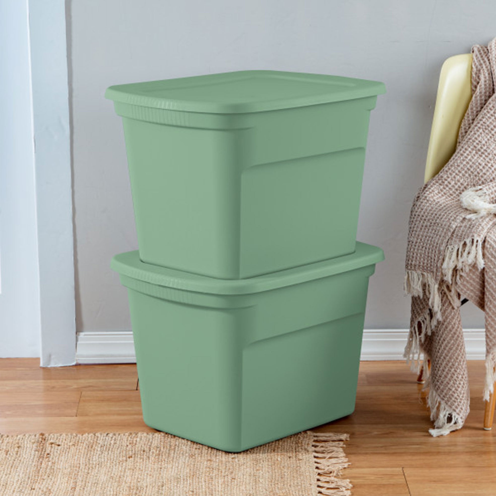 Sterilite 18 Gallon Stackable Storage Tote with Handles, Crisp Green (16 Pack)