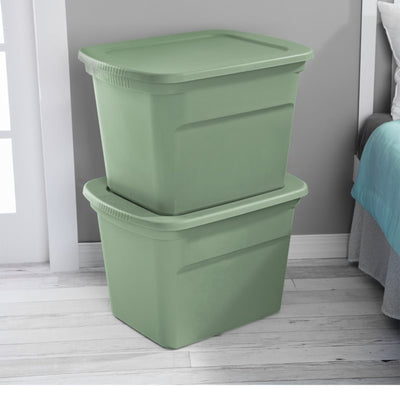 Sterilite 18 Gallon Stackable Storage Tote with Handles, Crisp Green (8 Pack)