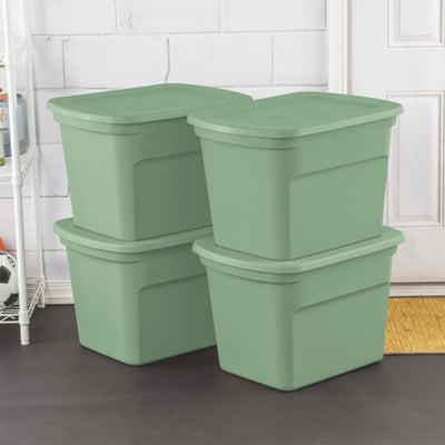 Sterilite 18 Gallon Stackable Storage Tote with Handles, Crisp Green (8 Pack)