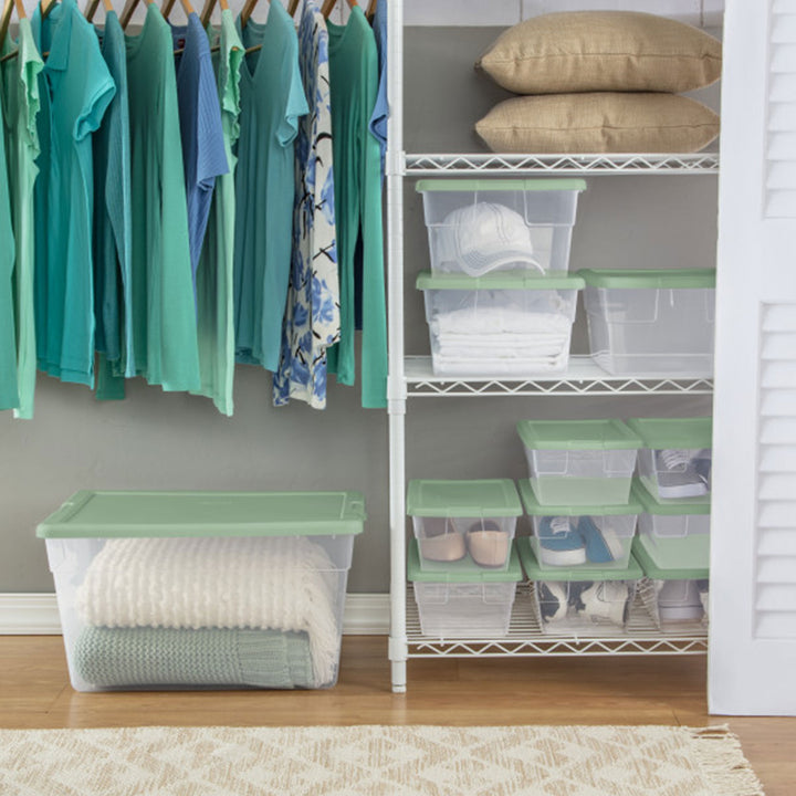 Sterilite Clear Stackable 6 Qt Storage Tote Box Container, Crisp Green (5 Pack) - VMInnovations