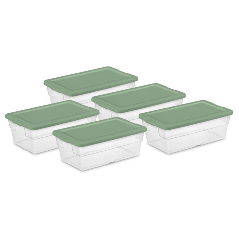 Sterilite Clear Stackable 6 Qt Storage Tote Box Container, Crisp Green (5 Pack)