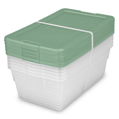 Sterilite Clear Stackable 6 Qt Storage Tote Box Container, Crisp Green (5 Pack)