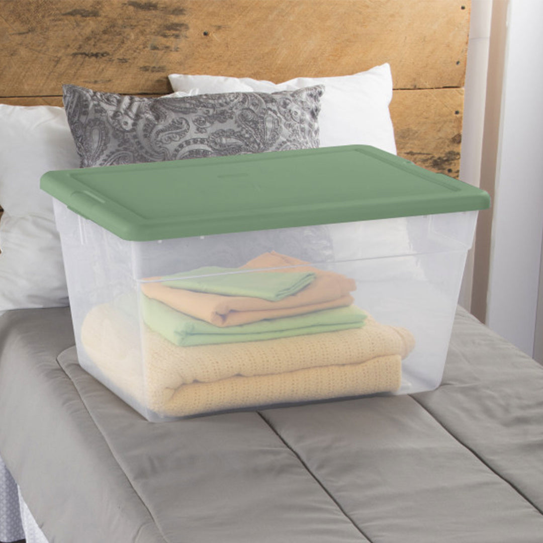 Sterilite 56 Qt Plastic Stackable Storage Container Tote, Crisp Green (32 Pack)