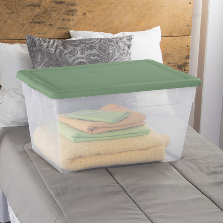 Sterilite 56 Qt Plastic Stackable Storage Container Tote, Crisp Green (32 Pack)