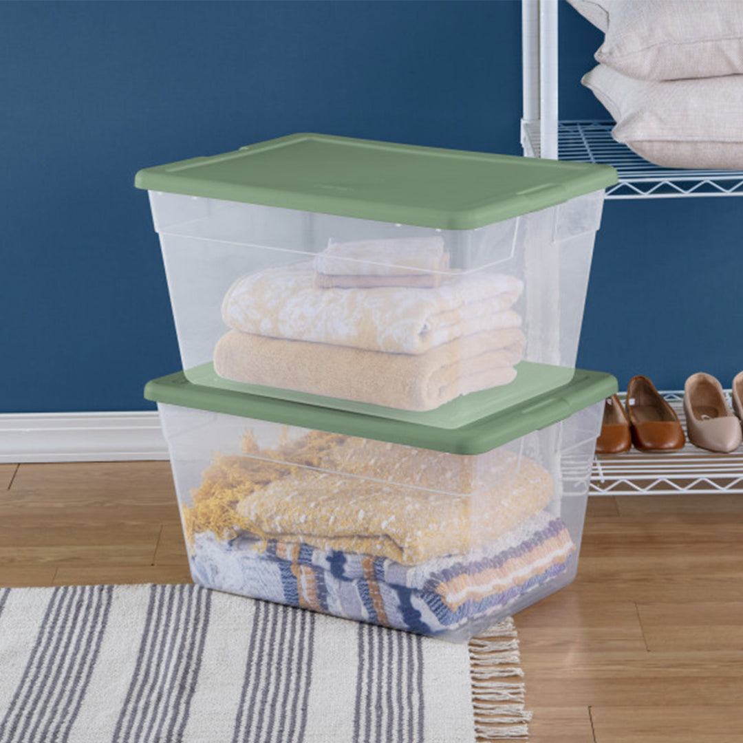 Sterilite 56 Qt Plastic Stackable Storage Container Tote, Crisp Green (24 Pack)