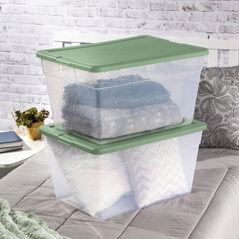 Sterilite 56 Qt Plastic Stackable Storage Container Tote, Crisp Green (32 Pack)